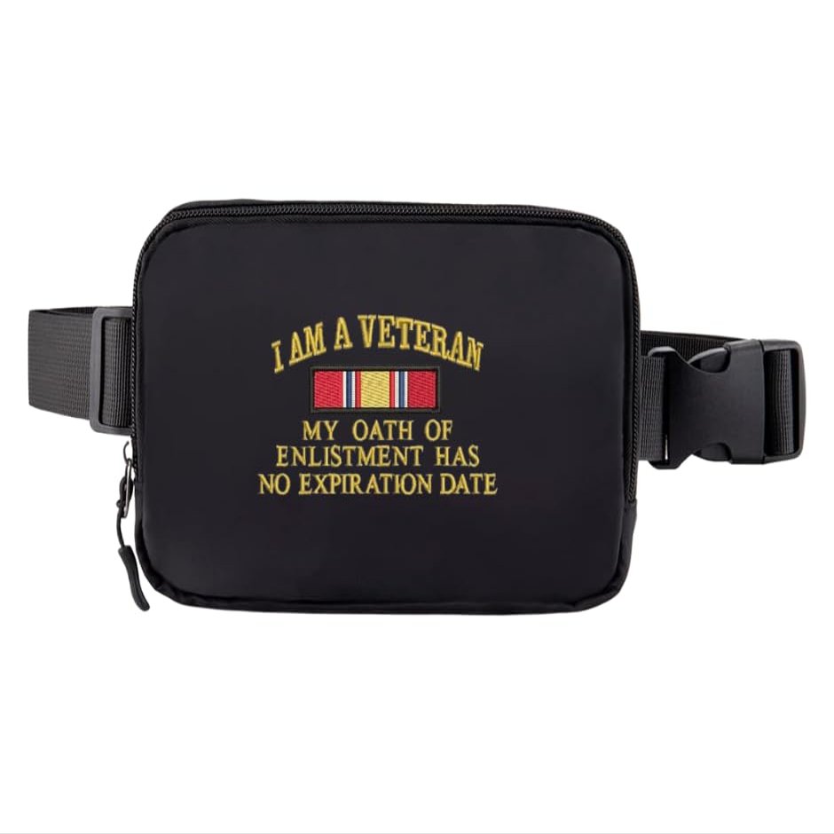 Belt Bag I Am A Veteran Crossbody Bags Oath Of Enlistment Embroidered Waist Packs With 3 Pockets (Black)