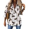 Bald Eagle Pattern Women's Shirts Button Down Long Sleeve Blouses Casual T-Shirt Tee Top XL view 1