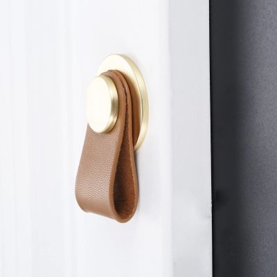 Southst 1pc Modern Style Leather Furniture Drawer Knobs Kit Cupboard Cabinet Handles Door Pulls with Screw Furniture Hardware - (Color: A)