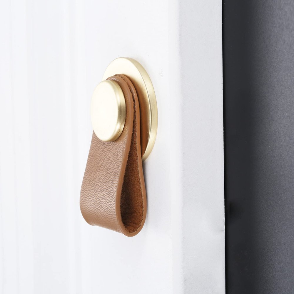 Southst 1pc Modern Style Leather Furniture Drawer Knobs Kit Cupboard Cabinet Handles Door Pulls with Screw Furniture Hardware - (Color: A)