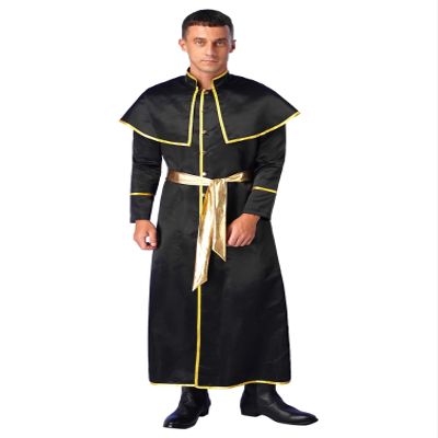 Vxuxlje Mens Adult Pope Pontiff Cosplay Costume Outfits Catholic Bishop Outfits Clergy Cassock BlackA X-Large