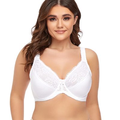 Women's Plus Size Full Coverage Lace Bra Underwire Non Padded Push up Bralette 42H White