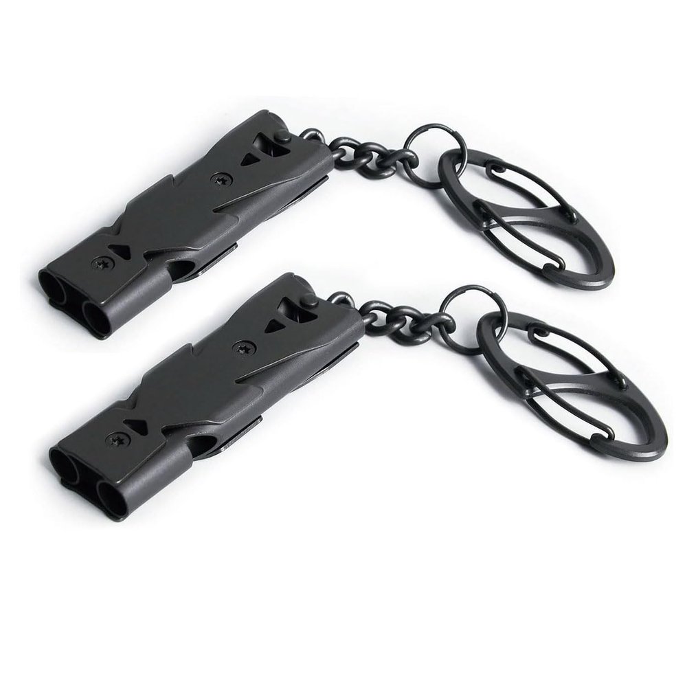 binboll Whistle Emergency Whistles Keychain Rape Whistle Stainless Steel High Decibel Whistles   (Double tubles Whistle -Gun 2pcs)