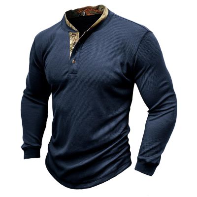 Deals of The Day Clearance Prime Long Sleeve Tee Shirts for Men Long Sleeve Shirts for Men 2023 Fashion Solid Button Down Polo Shirts Casual formal Work Collar Pullover T Shirt Dark Blue M