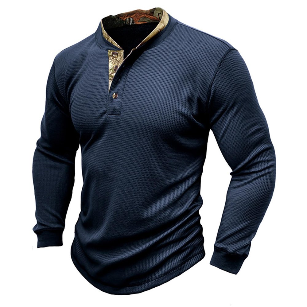Deals of The Day Clearance Prime Long Sleeve Tee Shirts for Men Long Sleeve Shirts for Men 2023 Fashion Solid Button Down Polo Shirts Casual formal Work Collar Pullover T Shirt Dark Blue M