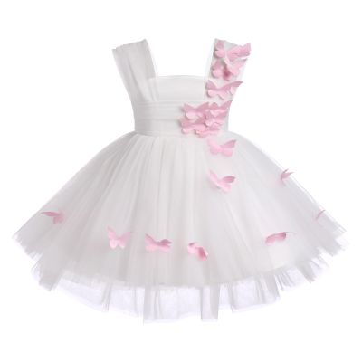 3D Butterfly Baby Dress Toddler White Butterfly Tulle Dress Baby Butterfly Birthday Girl Dress Baby Summer Butterfly Embroidery Princess Tutu Dresses White Butterfly 18-24 Months