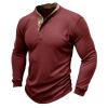 Sales Today Clearance Prime Only Men Tshirts Cotton Long Sleeve Shirts for Men 2023 Fashion Solid Button Down Polo Shirts Casual Formal Work Collar Pullover T Shirt Wine 2X view 1