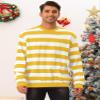 Lars Amadeus Yellow Striped Sweatshirt for Men's Crew Neck Long Sleeves Pullover Color Block Sweatshirts X-Large view 2
