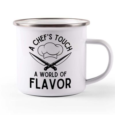 Funny Chef Camper Mug 12oz - Touch a World of Flavor - Chef Gift Cook Restaurant Dad Appreciation Cook Culinary Baker Humor Husband Foodies