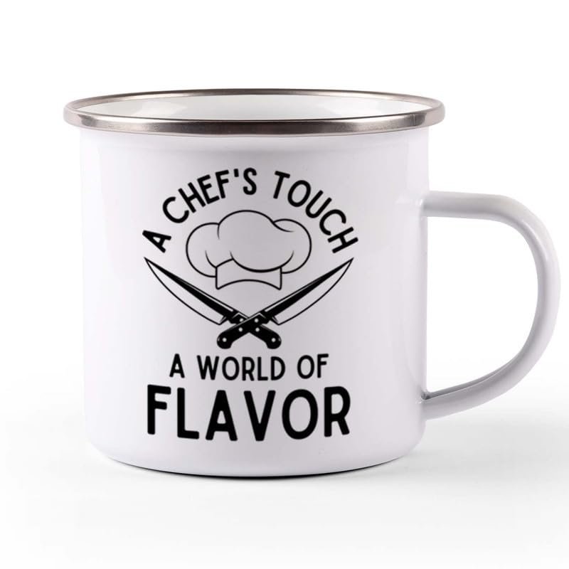 Funny Chef Camper Mug 12oz - Touch a World of Flavor - Chef Gift Cook Restaurant Dad Appreciation Cook Culinary Baker Humor Husband Foodies