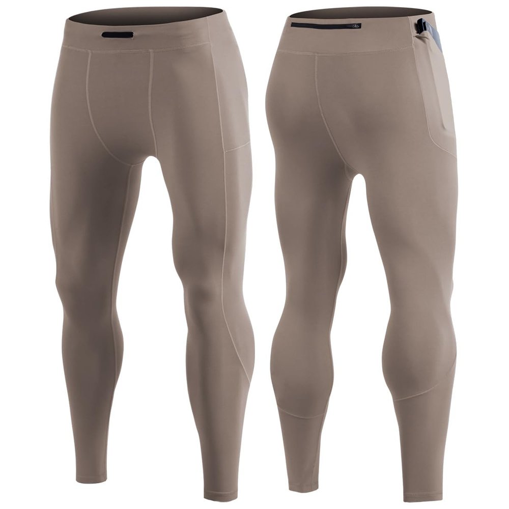 BaronHong Compression Pants Men Quick Dry Sports Tights Gym Leggings Running Cycling Breathable Fitness Sweatpants(Brown-Gray,XL)