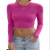 Abardsion Women's Sexy Long Sleeve Crop Tops 2025 - Basic Crew Neck Slim Fitted Fall Cropped Shirts(Hot Pink, M) view 1