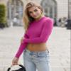 Abardsion Women's Sexy Long Sleeve Crop Tops 2025 - Basic Crew Neck Slim Fitted Fall Cropped Shirts(Hot Pink, M) view 2