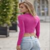 Abardsion Women's Sexy Long Sleeve Crop Tops 2025 - Basic Crew Neck Slim Fitted Fall Cropped Shirts(Hot Pink, M) view 3
