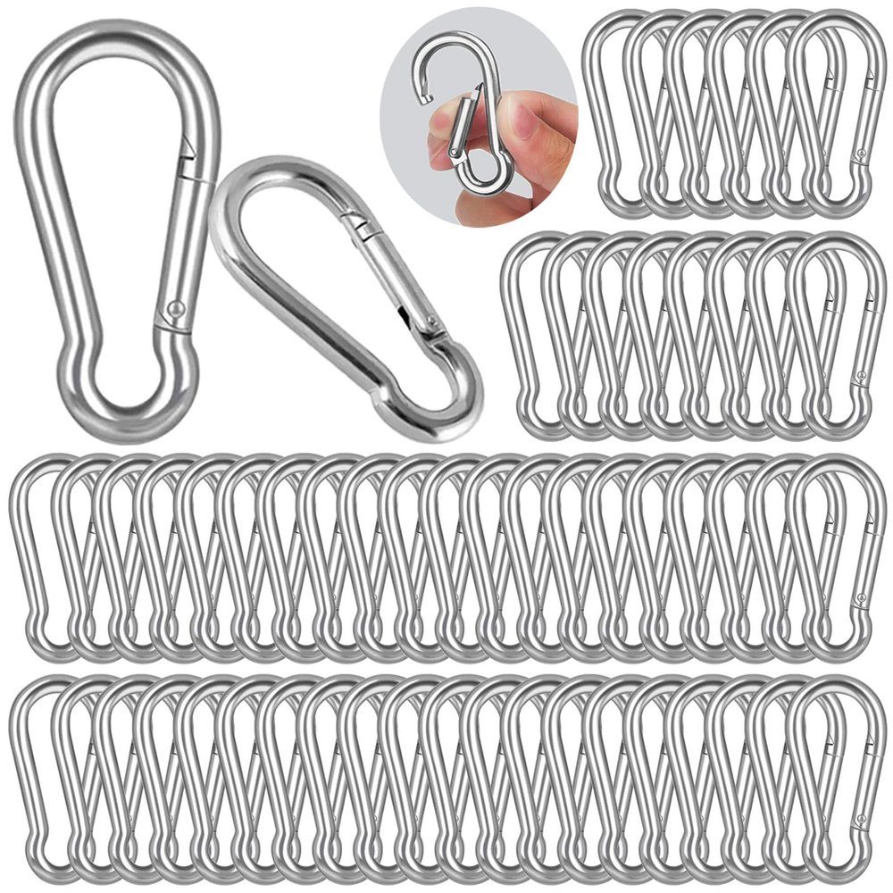 120PCS M5 Spring Snap Hook Carabiner, 2 Inch Small Carabiner Clip, 3/16" Heavy Duty Galvanized Steel Spring Clip, Quick Link Key Chain for Swing Hammock Gym Outdoor, 200LBS Holding Capacity