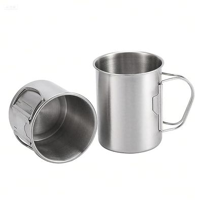Glomora Stainless Camping Cup, 350ml Stainless Steel Camping Cup with Lid and Foldable Handle, High Temperature Direct Heating, Great for Backpacking