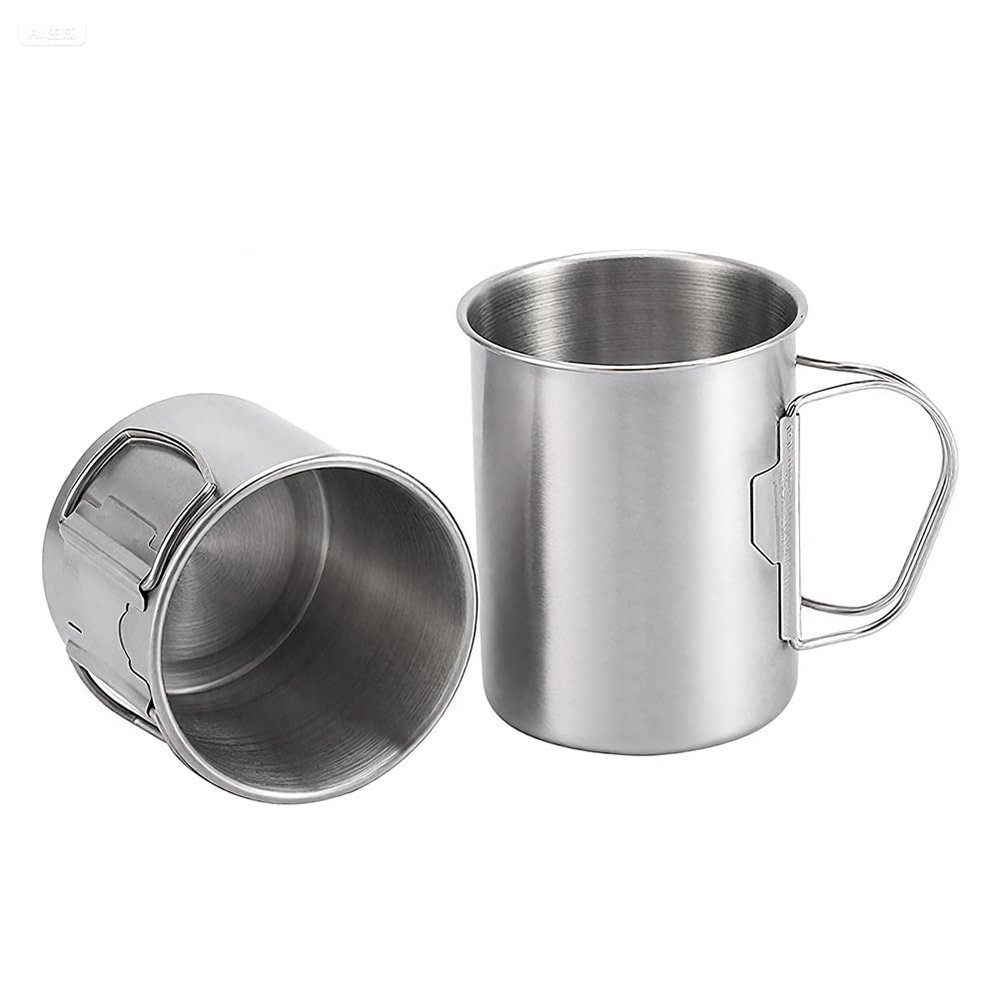 Glomora Stainless Camping Cup, 350ml Stainless Steel Camping Cup with Lid and Foldable Handle, High Temperature Direct Heating, Great for Backpacking