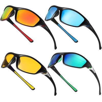 TOODOO 4 Pairs Men Polarized Sunglasses with UV Protection Driving Glasses Sports for Sport Outdoor Activities (Young Colors)
