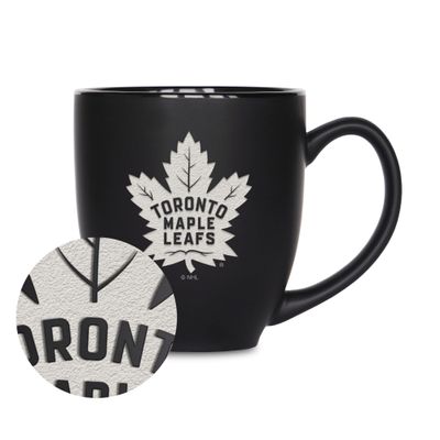 Rico Industries NHL Hockey Toronto Maple Leafs 15oz Laser Engraved Matte Black Ceramic Bistro Mug - For Hot or Cold Drinks