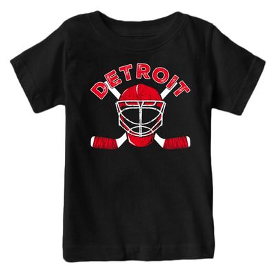 Detroit Team Mask Kid's T-Shirt for Hockey Fans (Black Shirt, 3T)