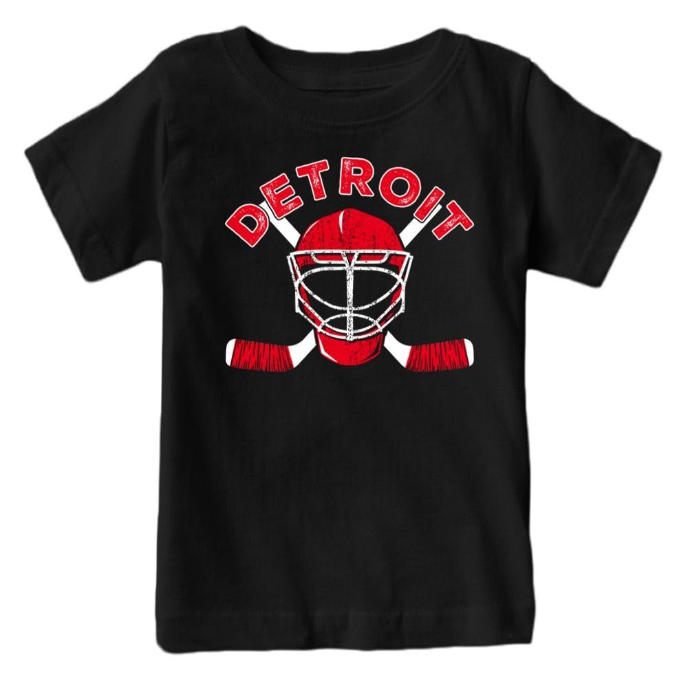 Detroit Team Mask Kid's T-Shirt for Hockey Fans (Black Shirt, 3T)