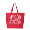Veracco My God Stronger Than Breast Cancer Jumbo Heavy Cotton Canvas Reusable Tote Bag with Zipper Survivor Awareness Items (Red, 10oz) view 1