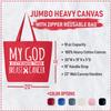 Veracco My God Stronger Than Breast Cancer Jumbo Heavy Cotton Canvas Reusable Tote Bag with Zipper Survivor Awareness Items (Red, 10oz) view 2