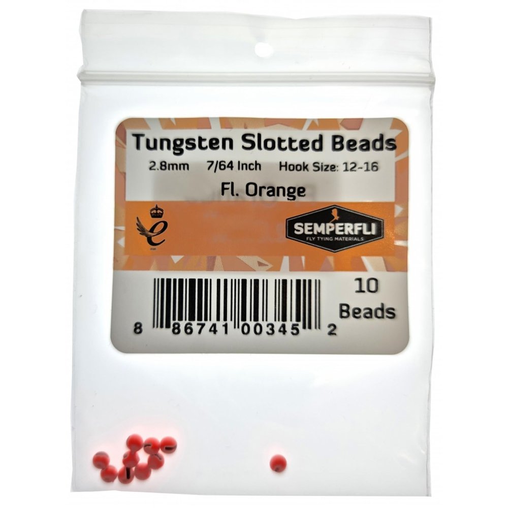 Semperfli Tungsten Slotted Beads Fluoro 2.8 mm (7/64 in Orange