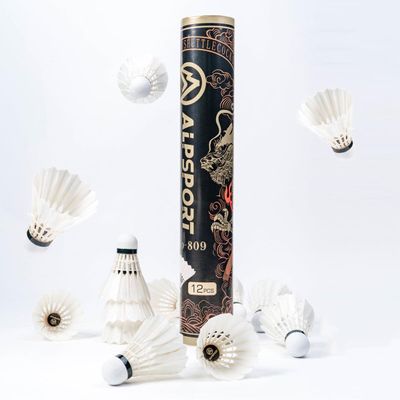 ALPSPORT 809 12-Pack Golden Dragon White Goose Feather Badminton Shuttlecocks with Great Stability and Durability, High Speed Badminton Birdie Balls for Indoor Outdoor Sports Training (12-Pack/1 Tube)