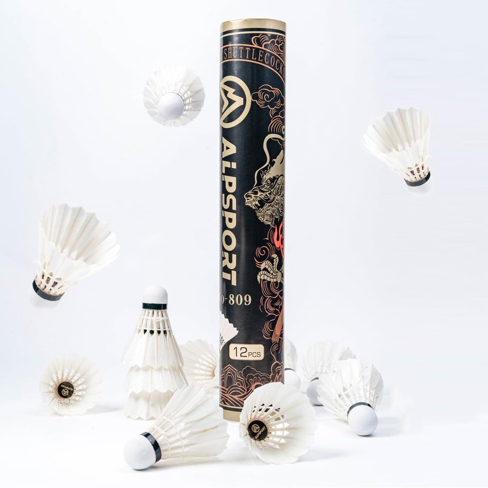 ALPSPORT 809 12-Pack Golden Dragon White Goose Feather Badminton Shuttlecocks with Great Stability and Durability, High Speed Badminton Birdie Balls for Indoor Outdoor Sports Training (12-Pack/1 Tube)