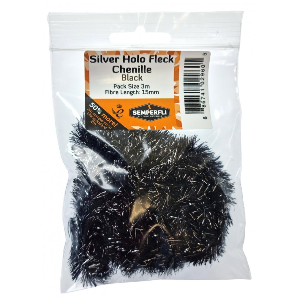 Semperfli Silver Holographic Fleck Chenille 15 mm Black