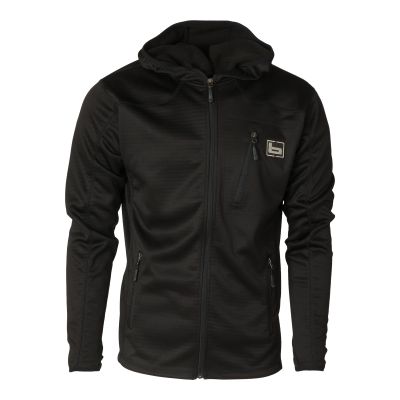 Banded Hooded Full Zip Mid Layer Fleece Jacket - Black - Large