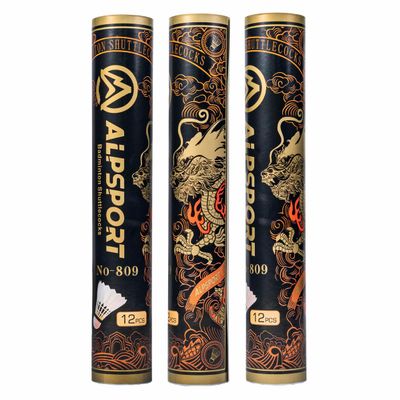 ALPSPORT 809 12-Pack Golden Dragon White Goose Feather Badminton Shuttlecocks with Great Stability and Durability, High Speed Badminton Birdie Balls for Indoor Outdoor Sports Training (36-Pack/3 Tube)
