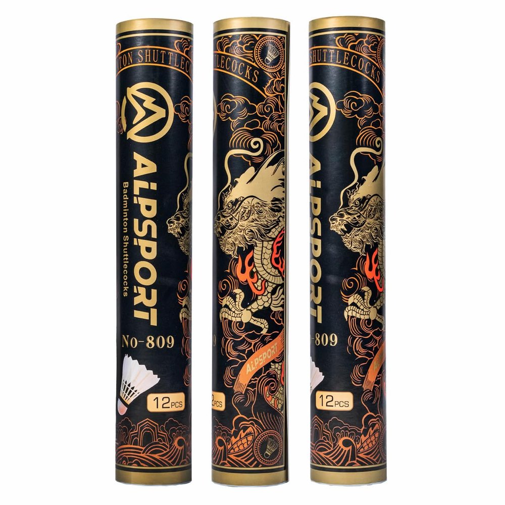 ALPSPORT 809 12-Pack Golden Dragon White Goose Feather Badminton Shuttlecocks with Great Stability and Durability, High Speed Badminton Birdie Balls for Indoor Outdoor Sports Training (36-Pack/3 Tube)