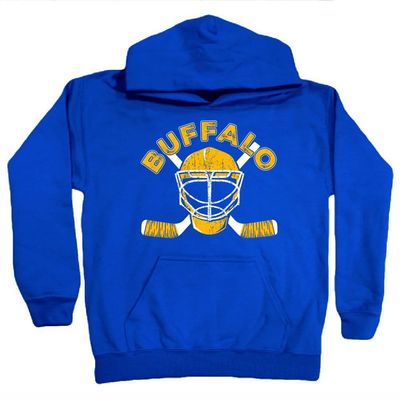 Xtreme Apparrel Buffalo Team Mask Kid's Hoodie Sweatshirt for Hockeys Fans (Royal Hoodie, YM)
