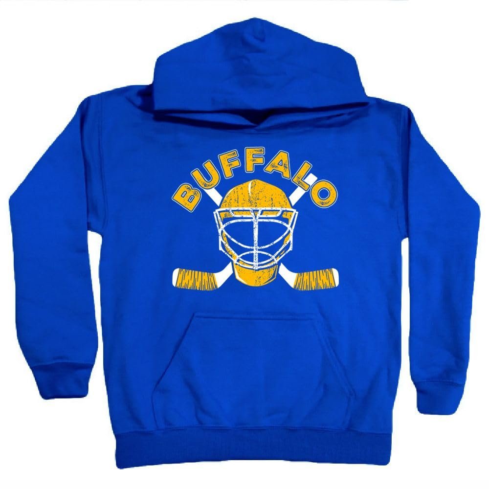 Xtreme Apparrel Buffalo Team Mask Kid's Hoodie Sweatshirt for Hockeys Fans (Royal Hoodie, YM)