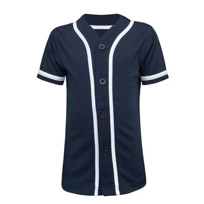 ILTEX Adult & Kids Baseball Jersey Plain Button Down T-Shirt Blank Team Sports Uniforms (Y-Medium, Navy/White)