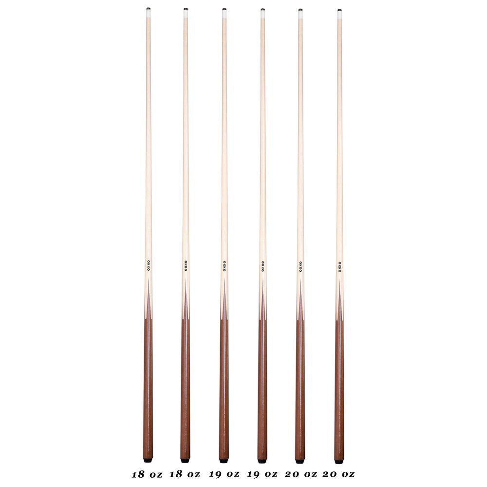 OKKO 1 pc Commercial Pool Billiard Maple Cue Sticks 57, Glue-On Tip, Pack of 6 (18/19/20 oz)