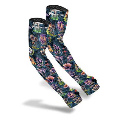 FARMER'S DEFENSE Gardening Arm Sleeves|UV Cooling Protective Sleeve Women & Men|Anti-Scratch Cover Sun UPF Outdoor Protection - Mushroom Foragers - Gray - XXL