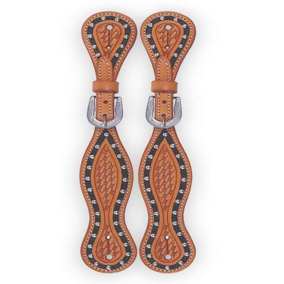 Buffalo Leather Light Oil with Black and Silver Dot Accents Spur Straps