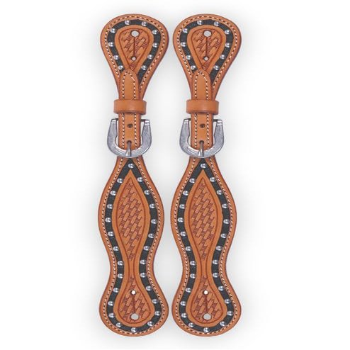 Buffalo Leather Light Oil with Black and Silver Dot Accents Spur Straps