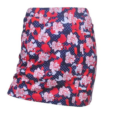 Monterey Club Women's Modern Floral Print Knit Skirt #4816 (Red/Navy/White, X-Small)