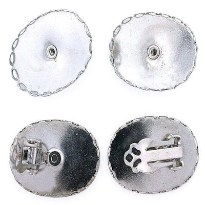 2 Pair 4 Pieces 25x18 CAB CABOCHON LACE Silver Color Clip ON Earring MOUNTING