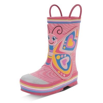 Western Chief Kids Waterproof Printed Rain Boots with Easy Pull-On Handles (Toddler/Little Kid/Big Kid) Pink Bella Butterfly 3 Little Kid Medium