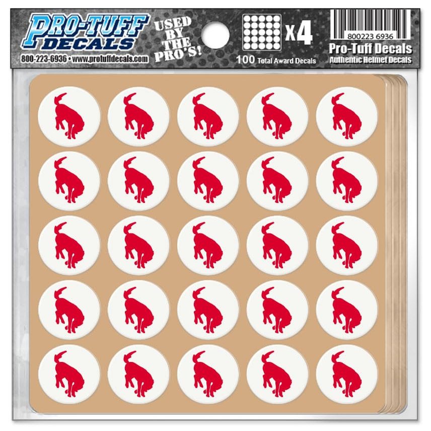 Bronco Award Decals Thick Premium 20 Mil Vinyl 1-1/8" Diameter (100 Decals) (Red on White)