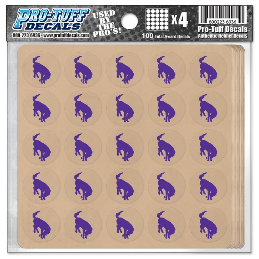Pro-Tuff Decals Bronco Award Decals Thick mil Vinyl 1-1/8" Diameter (100 Decals) (Purple on Clear)