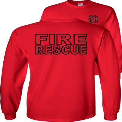 Fire Rescue Long Sleeve Shirt-Black Design-Red-Medium