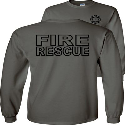 Fire Rescue Long Sleeve Shirt-Black Design-Charcoal-Medium