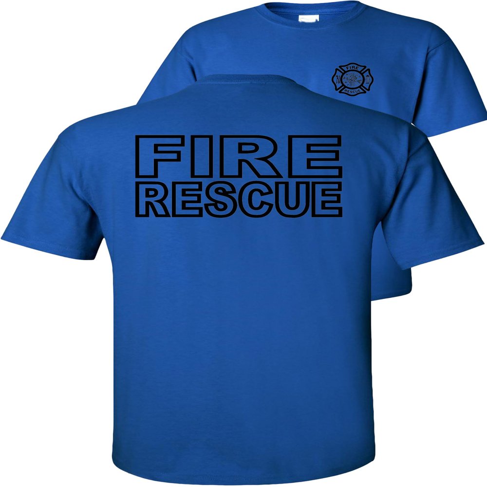 Fire Rescue T-Shirt-Black Design-Royal-M