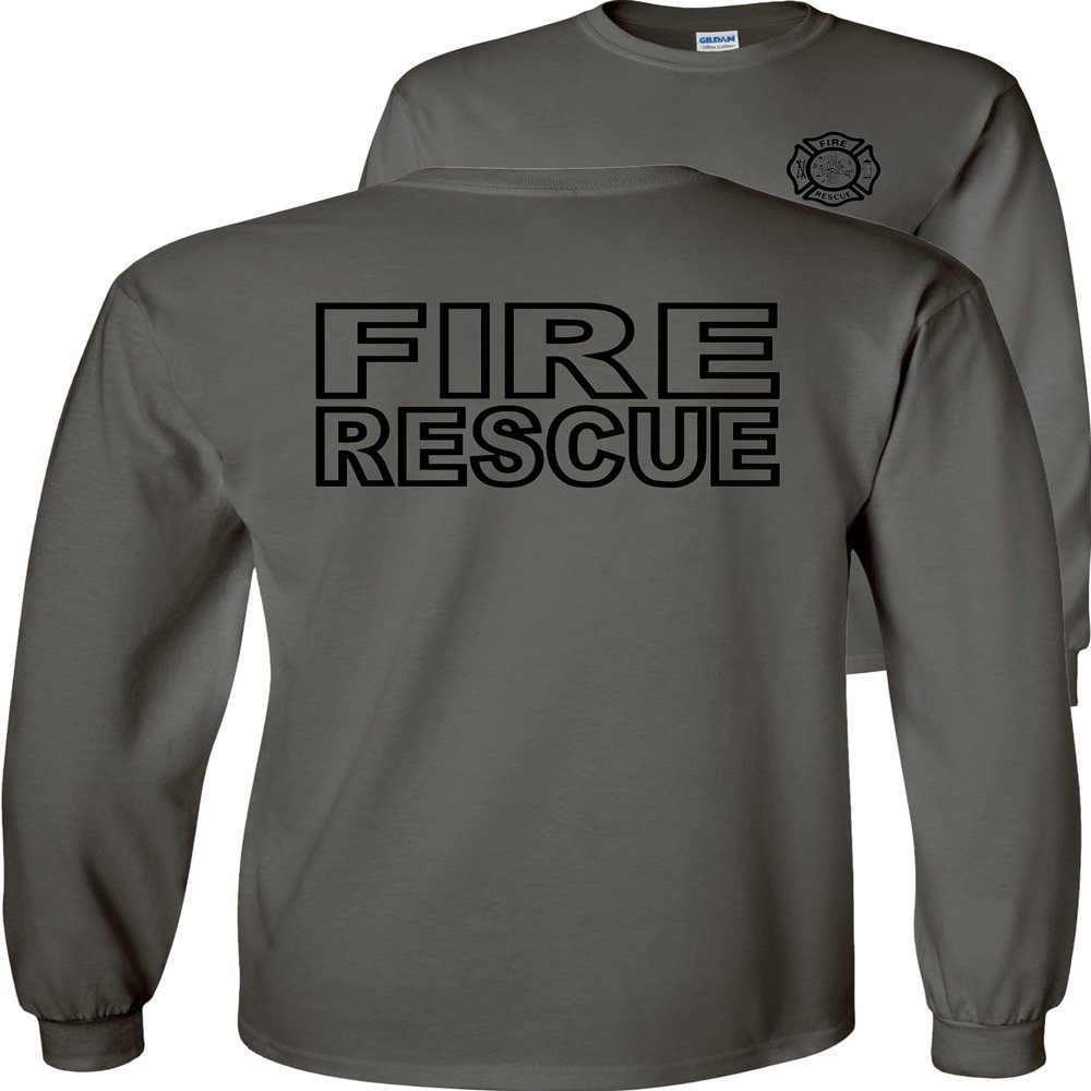 Fire Rescue Long Sleeve Shirt-Black Design-Charcoal-XL